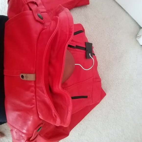 Mackage Hania Leather Moto Zip Jacket Size xxs Red / Flame New (Missing Belt) - Picture 12 of 16